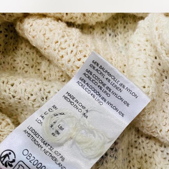 Pilcro Oversized Cream & Blue Floral Knit V Neck Sweater Sz Small - Picture 9 of 11